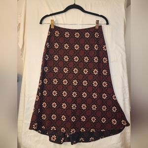 Nine West Floral Maroon/Cream Dress Skirt / Size XS